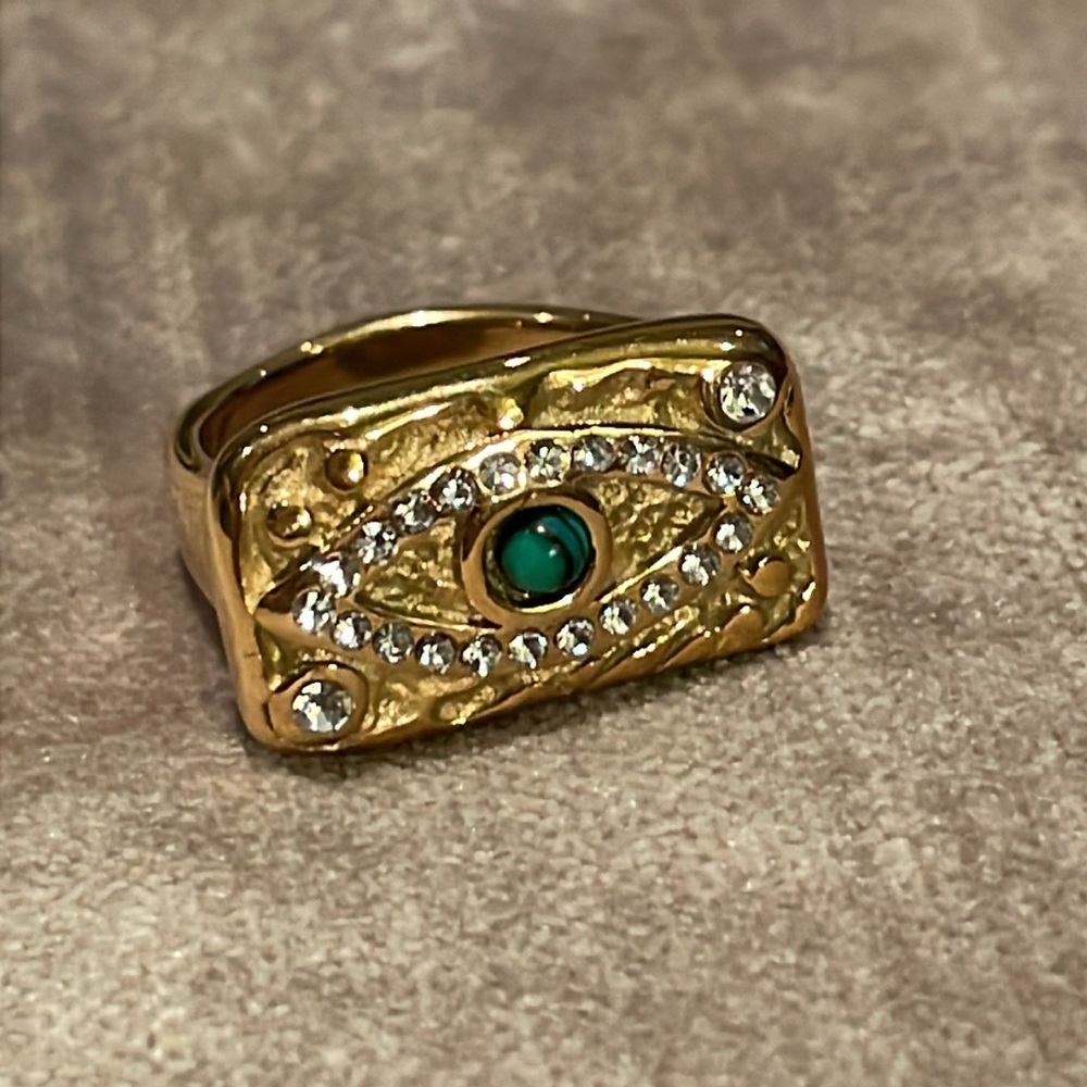 Evil Eye Luxury Tablet Pendant 18 Kt Gold Plated Ring Size 7